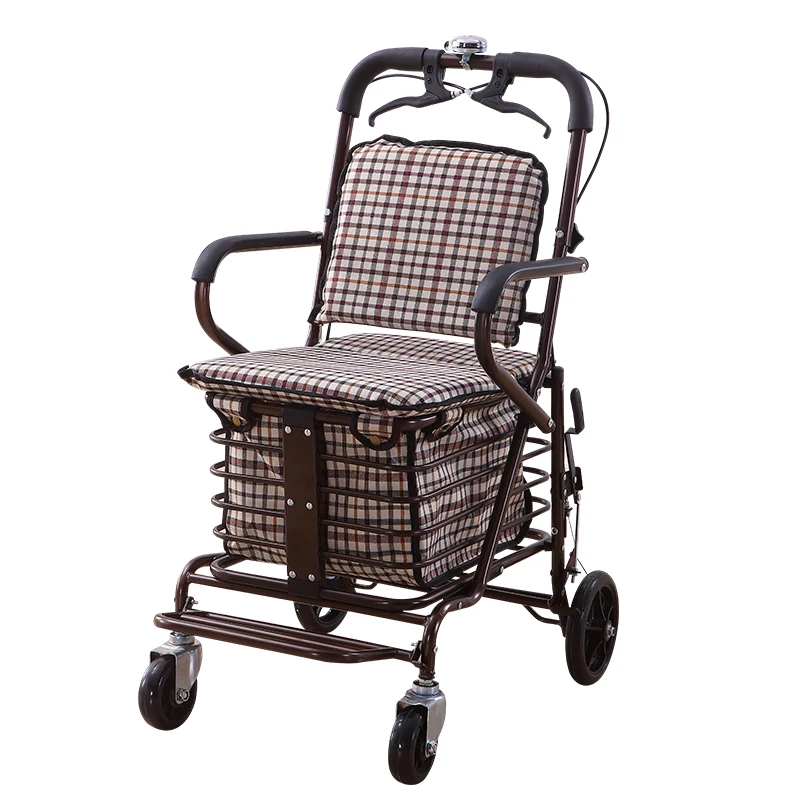 Portable trolley elderly scooter folding shopping cart can sit four wheels to buy vegetables elderly trolley home helper