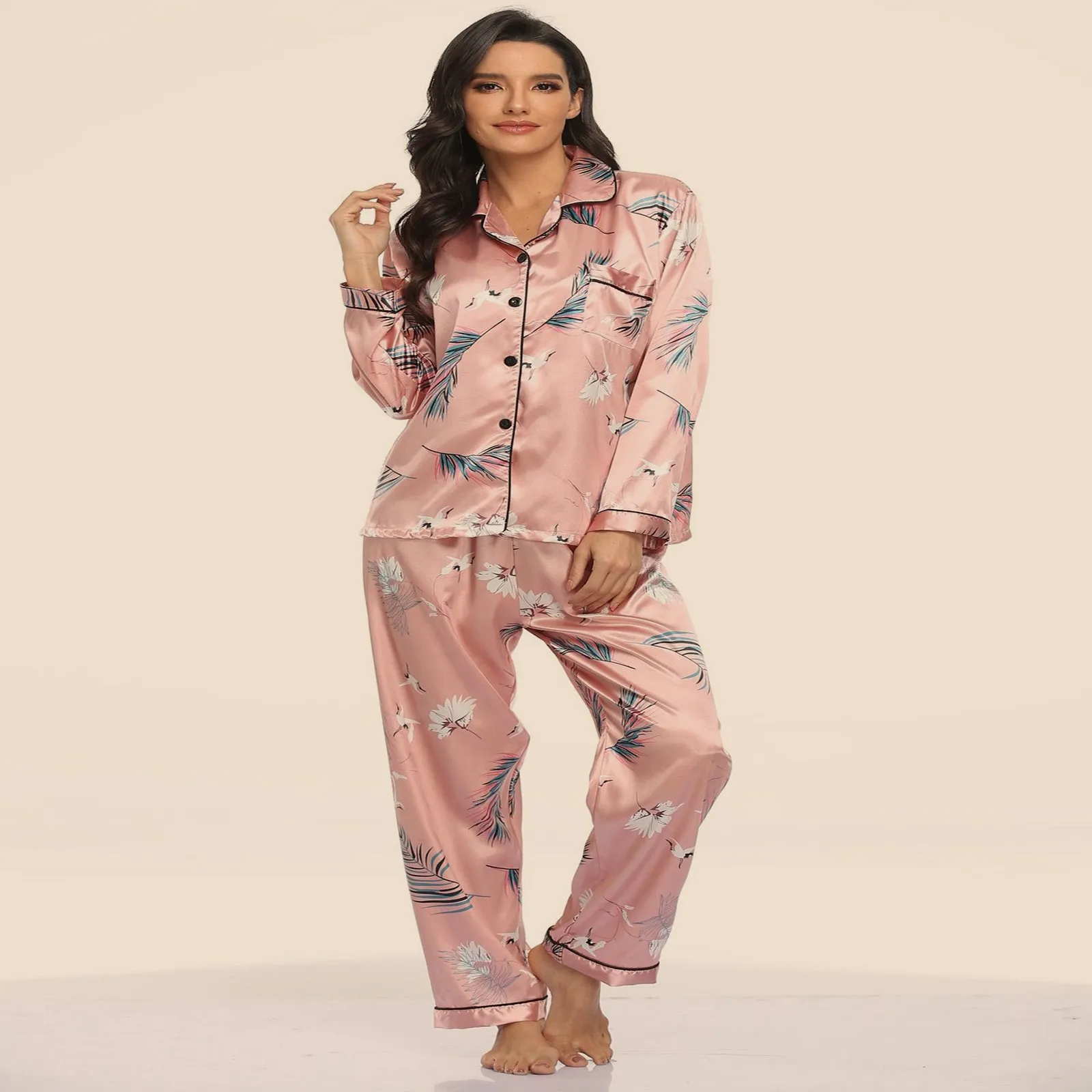 

Autumn Casual Pajamas Suit Women Loose Long Sleeves 2 Pieces Set Fashion Home wear Warm Elastic Top+Leg Pants Female Sleepwear