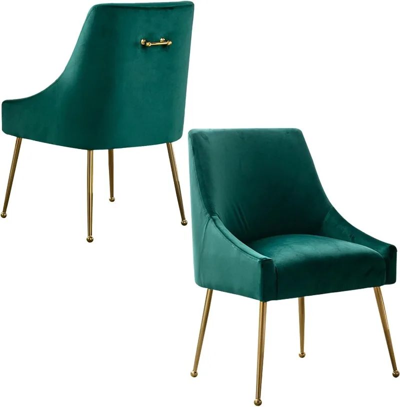 

Velvet Dining Chairs Set of 2 Furniture Collection Modern Contemporary Upholstered with Polished Gold Metal Legs(Green)