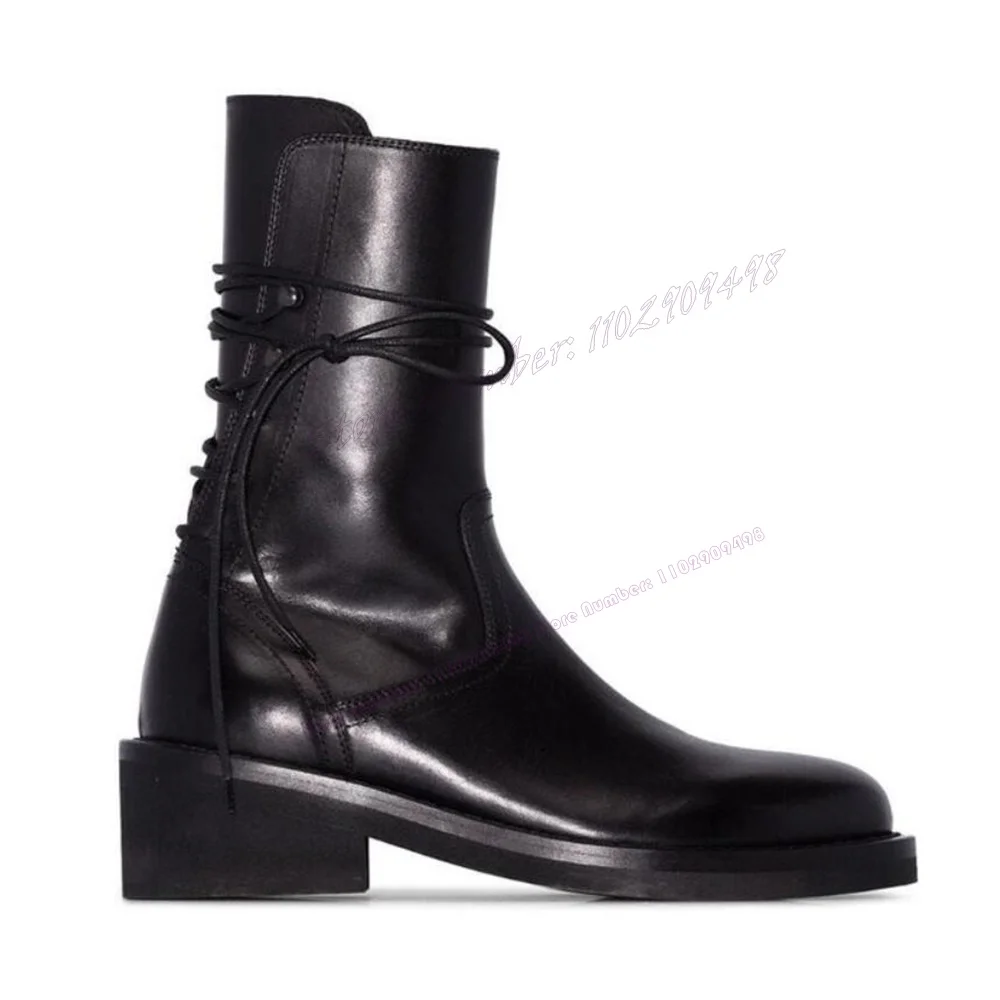 Black Lace Up Men\'s Chelsea Boots Matte Leather Chunky Heels Winter Shoes for Men British Style Runway Handmade Big Size Shoes