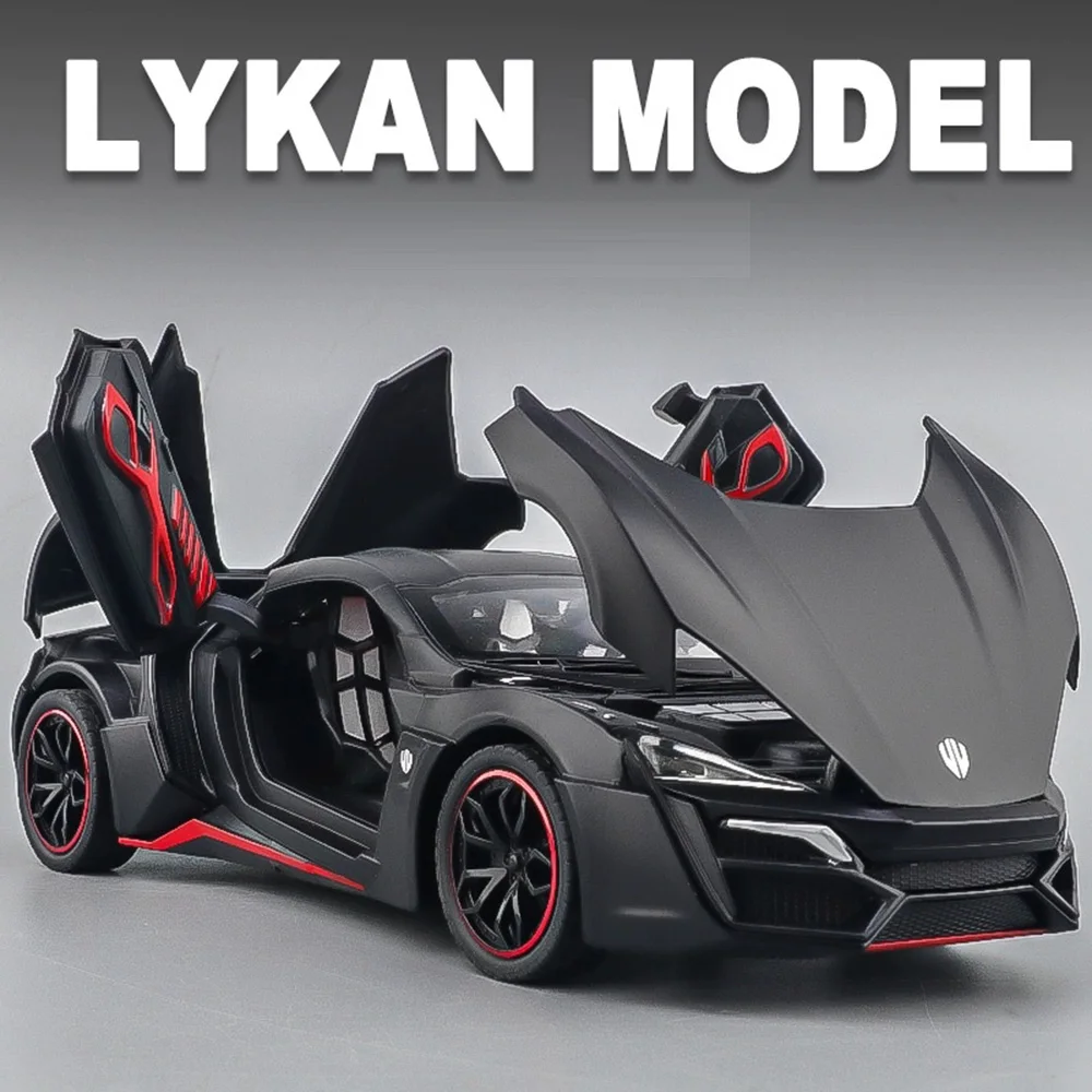 1:24 LYKAN SUPERCAR SRT Hellcat Modell Spielzeug Auto Diecast Legierung Fahrzeug Türen Geöffnet Sound Licht Zurückziehen Gummi Reifen Spielzeug Geschenk Kind