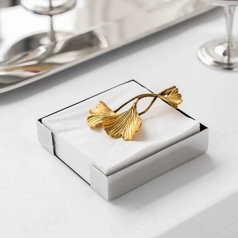 Imagem -04 - Caixa Europeia de Tecido de Latão Ginkgo Leaf Decor Porta-guardanapos de Mesa do Hotel Tarde Chá Desktop Tissue Organizer Aço Inoxidável