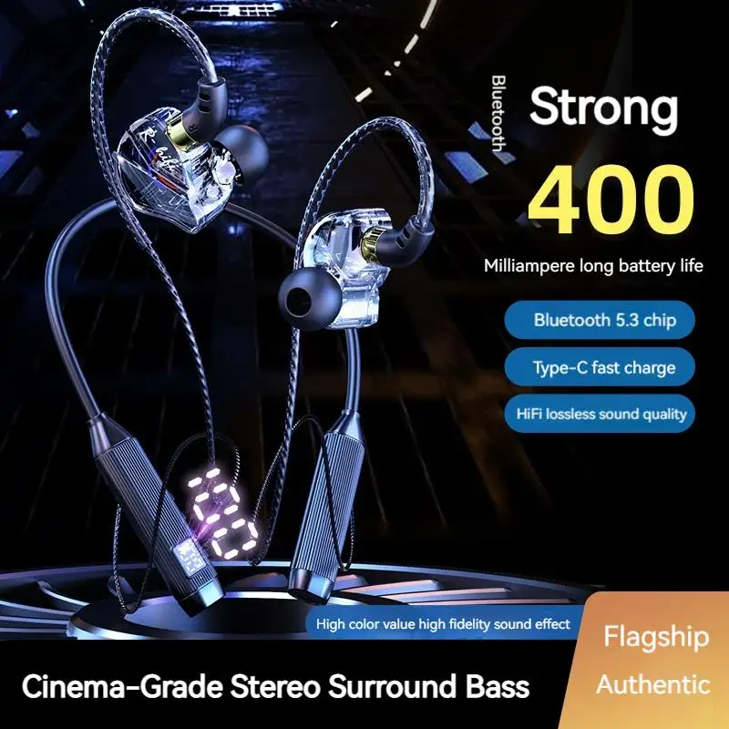 Upgrade Super Power Wireless Headphones Bluetooth Earphones Neckband Earbuds Hifi Stereo LED Display Sports Waterproof Headsets