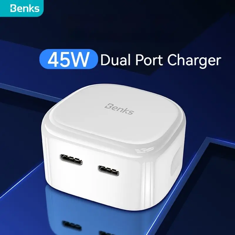 

Benks PA49 Fast Charger, 45W, PD, Dual Type-CPort, Foldable, Portable, Travel, Charger for Android, iPad, iPhone, MacBook Laptop