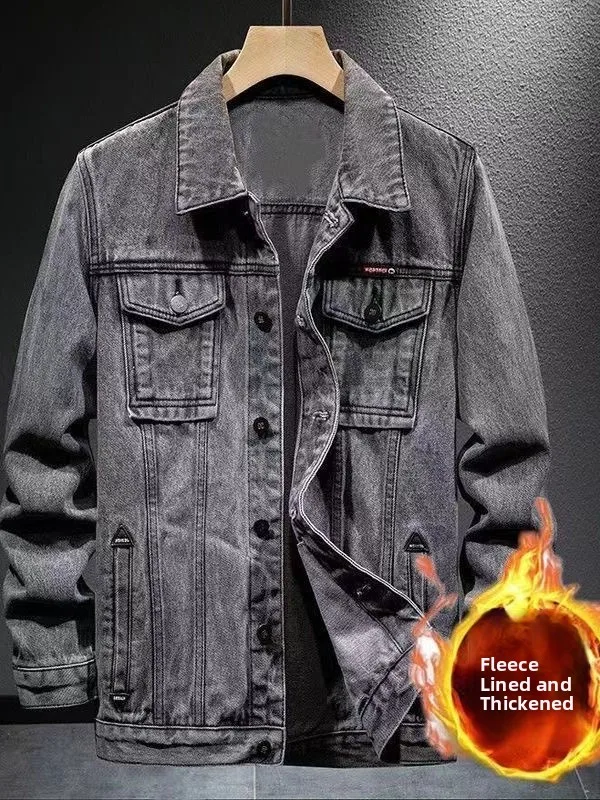 

Мужская утепленная джинсовая куртка на флисовой подкладке, осенне-зимняя, новая, теплая, рабочая одежда, классический воротник, на одной пуговице, с длинными рукавами