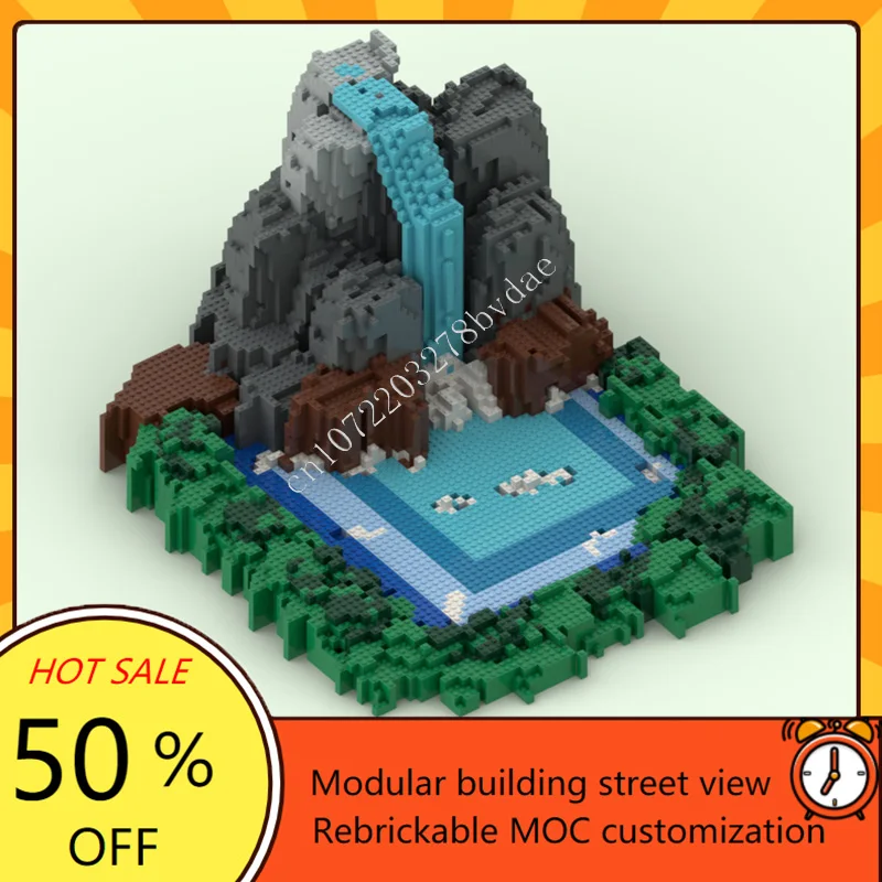 11785PCS MOC Waterfall Sculpture Model Custom Creative Street View Architecture DIY Assembly Educational Puzzle Toy Gift
