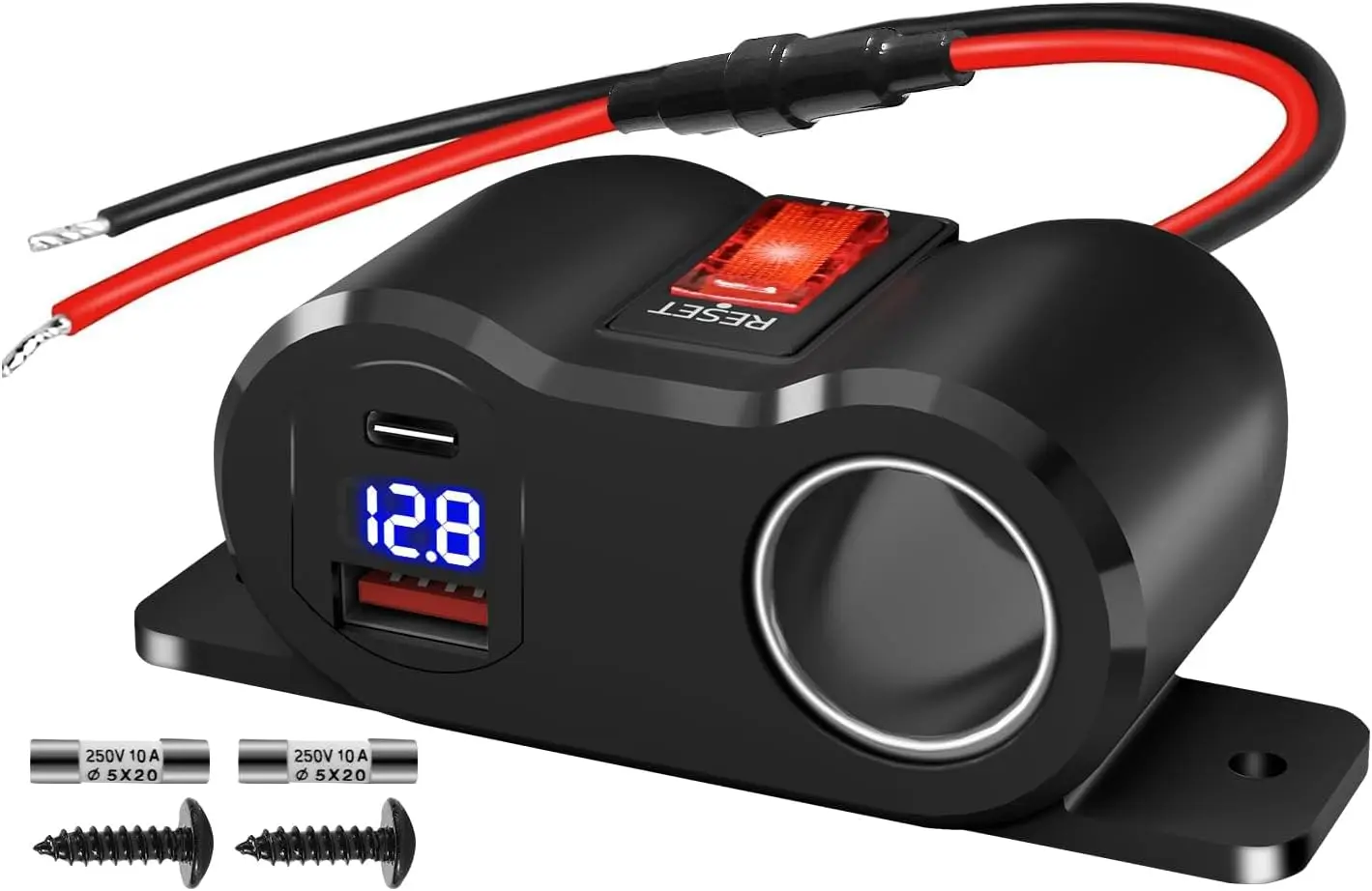 

Автомобильное зарядное устройство 120 Вт с портами QC3.0 и PD3.0, LED-вольтметром и 3 предохранителями для автодомов, лодок, грузовиков
