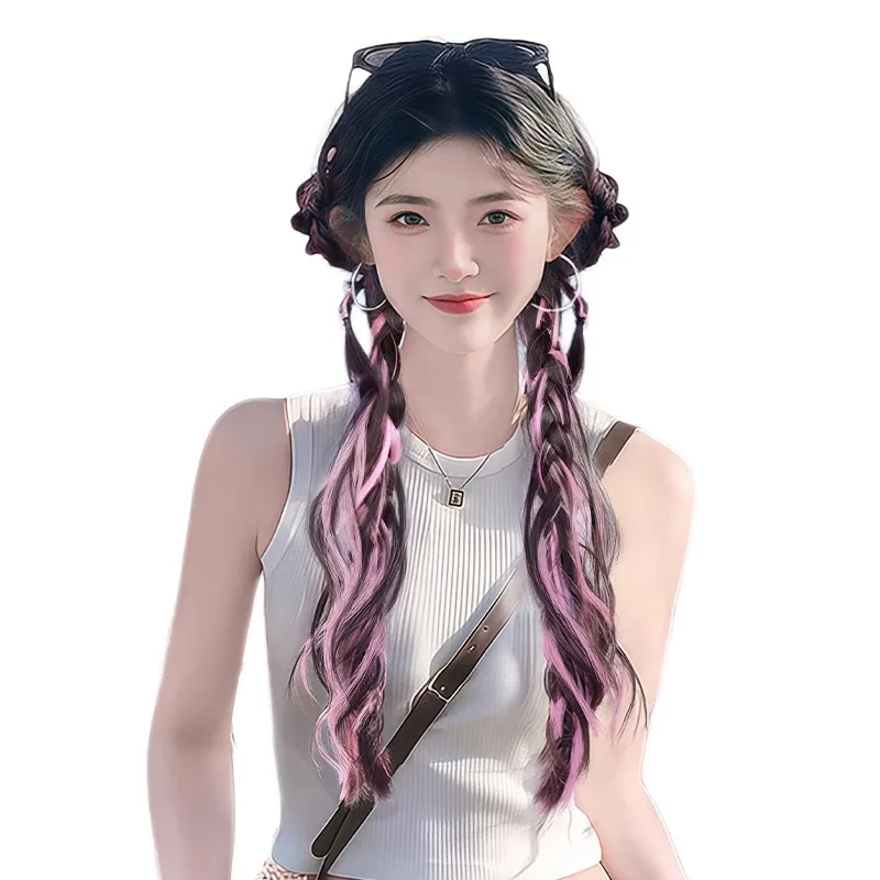 1 زوج المألوف فقاعة ذيل حصان شعر مستعار للنساء الشعر التمديد 20 بوصة جديلة ذيل حصان شعر مستعار Y2K الملاكمة الضفائر شعر مستعار كاذبة الفتيات #6