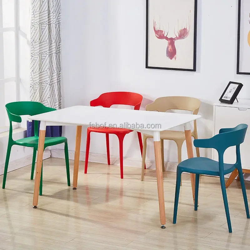 Table à Manger Ronde et 2 Chaises en Plastique, Mobilier de Café Moderne et Minimaliste, à la Mode, pour l'Intérieur et l'Extérieur