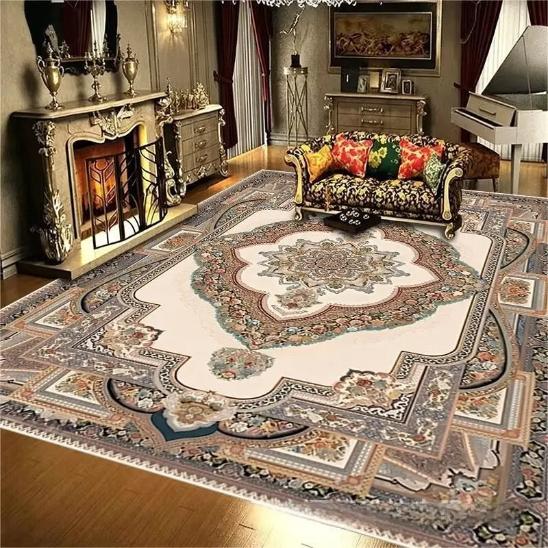 VIKAMA Persian Vintage Area Rug Oriental Medallion Pattern Non Slip Living Room Carpet Traditional Blue Gold Floor Mat Bedroom