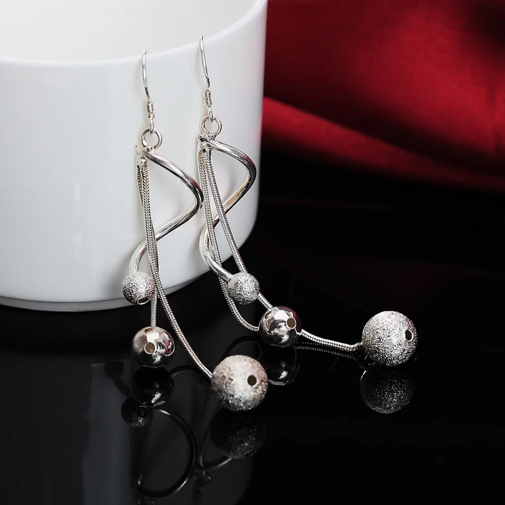 925 Sterling Silver Tassel Beads Long Earrings for Women Fashion Party Wedding Jewelry Fine Couple Gifts