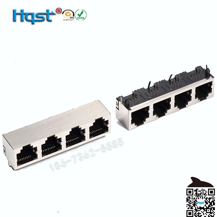 Connector 1*4 Port RJ45 konektor dilindungi dan unlit 90 derajat