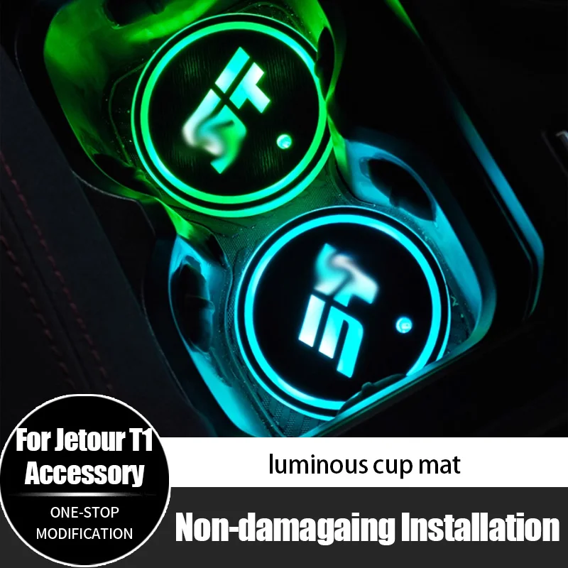

For Chery Jetour T1 Trendy RGB Smart Sensor Cup Holder Light Glowing LED Car Coaster Anti-Slip Ambient Light Pad