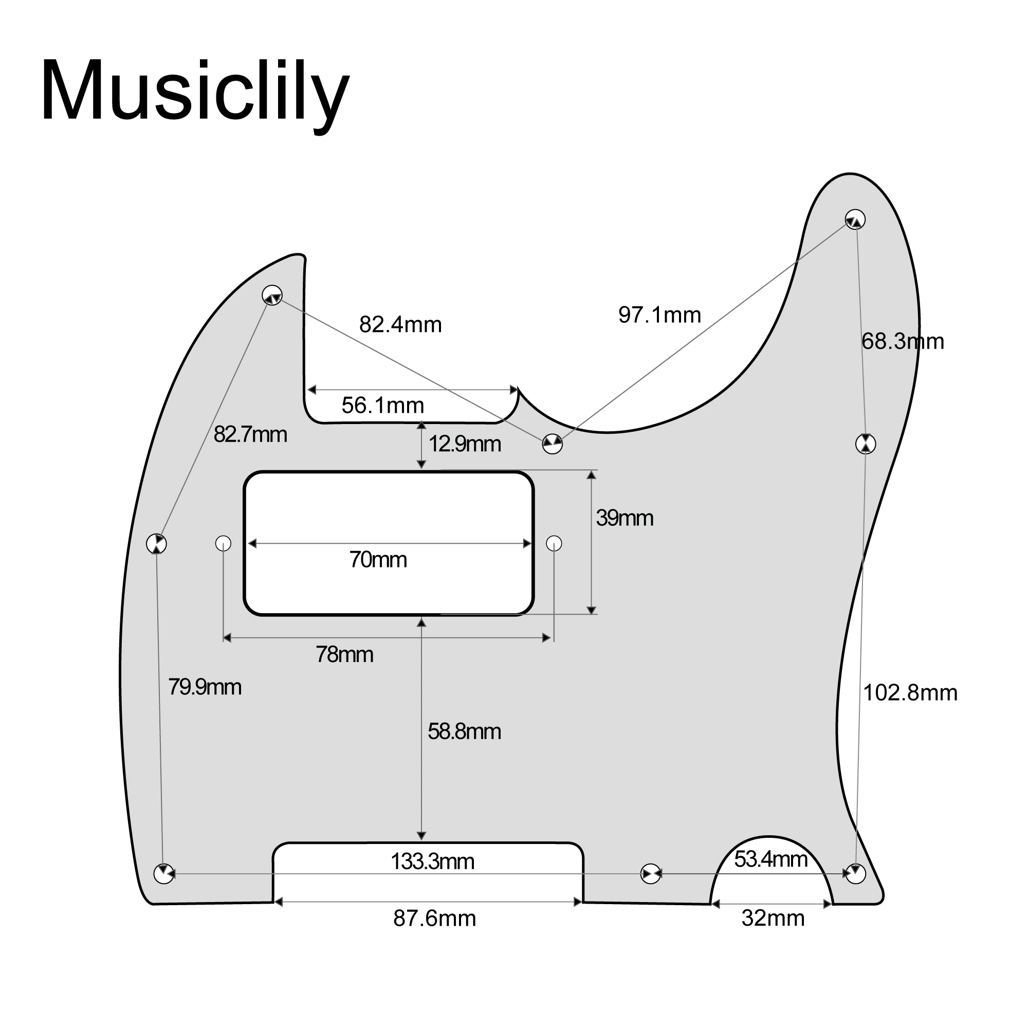 Musiclily Pro 8 Hole Guitar TL Pickguard Humbucker HH for USA/Mexican Made Fender Standard TL Modern Style