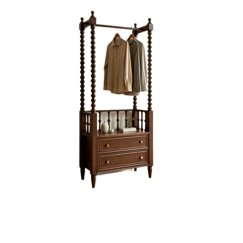 medieval ash wood coat rack, French retro solid wood hanger, combination cabinet, bedroom bedside storage rack