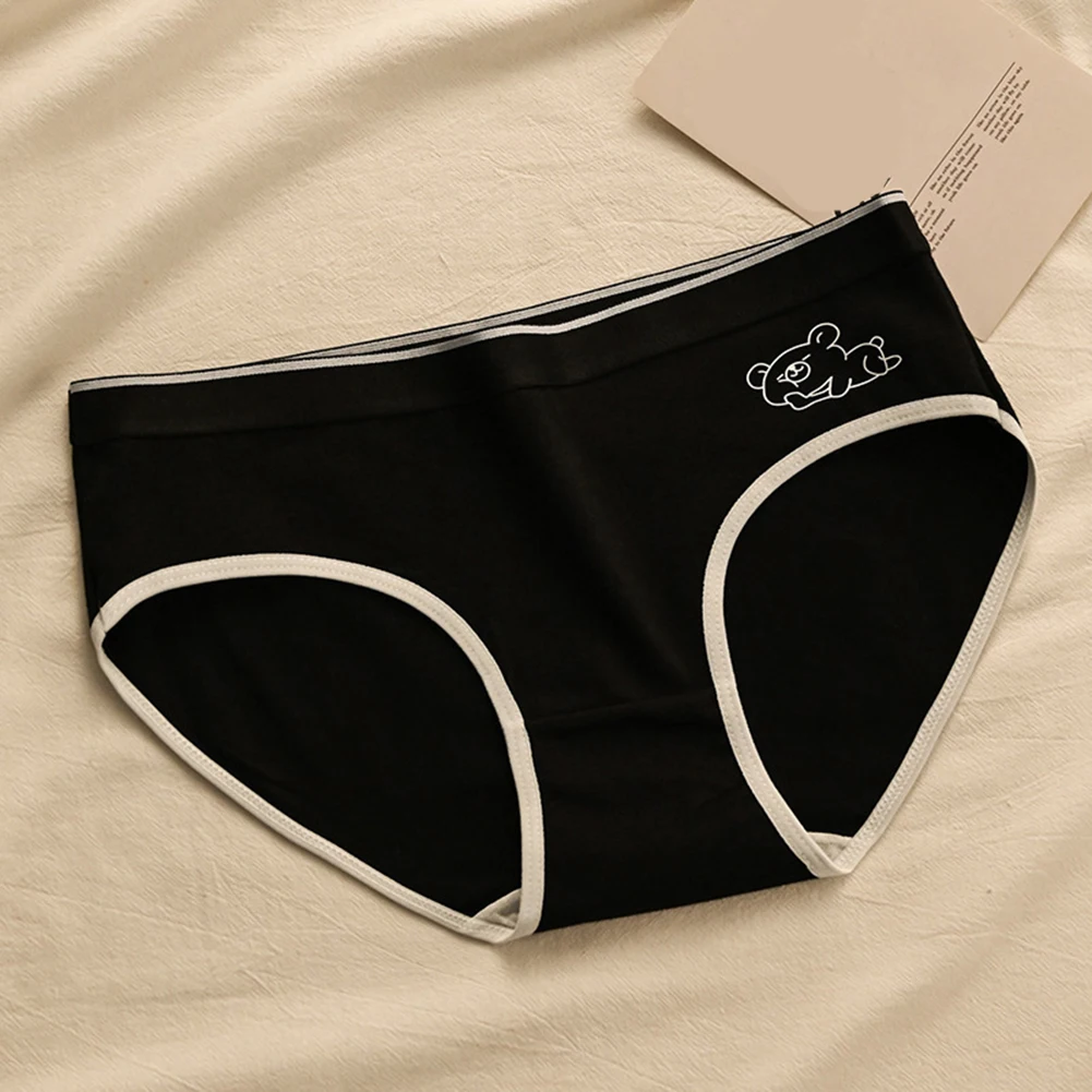 Female Students Black Cartoon Triangle Pants Brand New Condition Cotton Fabric Middle-Waisted Design Spring Fashion