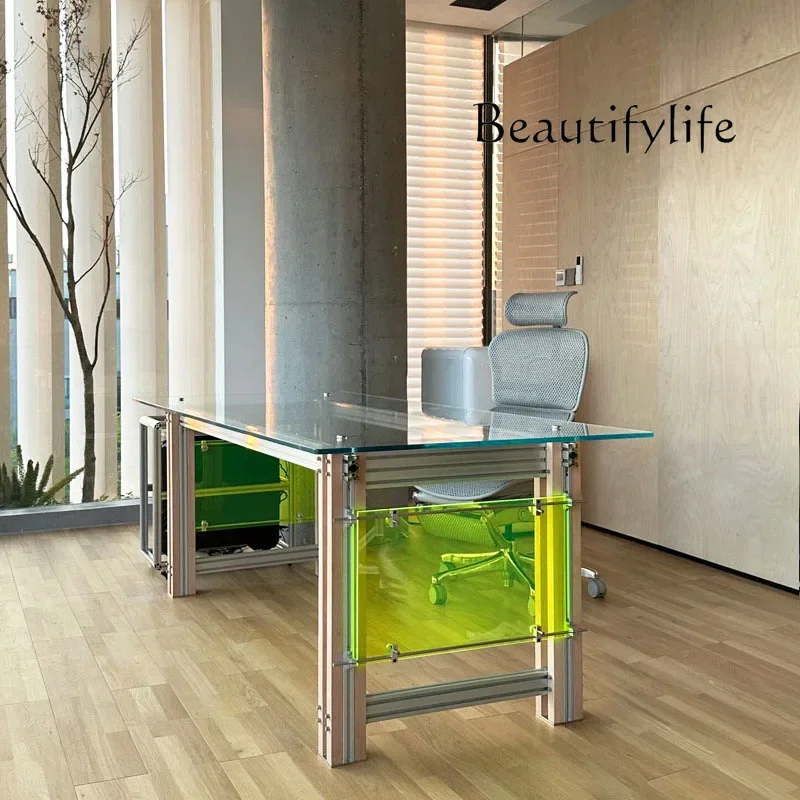 

LXCreative computer desk aluminum profile tempered glass table home study bedroom desk work desksss