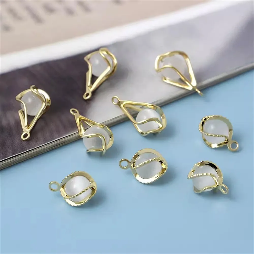 

Copper Wire Wound Cat's Eye Stone 14K Gold-plated Round Bead Pendant Diy Handmade Jewelry Pendant Earrings Pendant Accessories