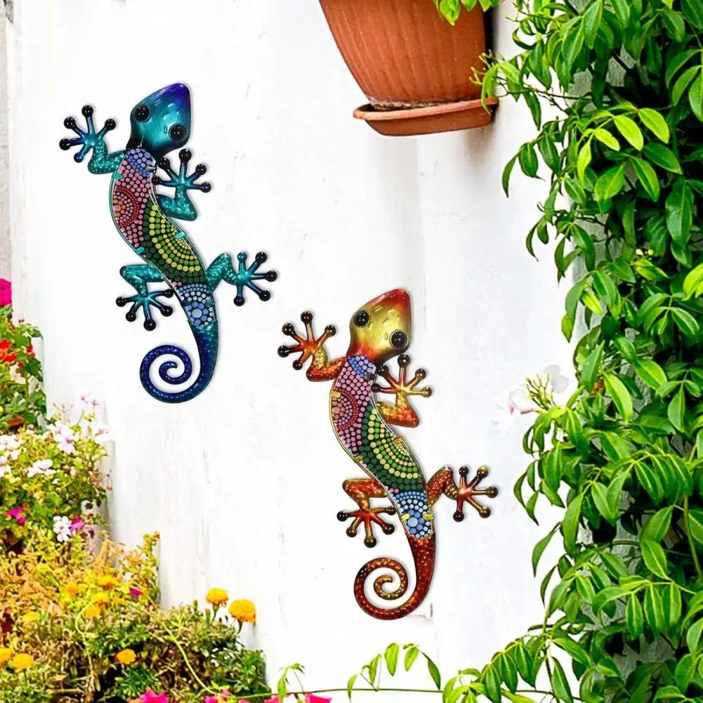 3Pcs	Gecko Wall Art Acrylic Colorful Gecko Iron Hanging Lizard Patio Wall Sculpture Decorative Lizard Figurine Christmas Gift