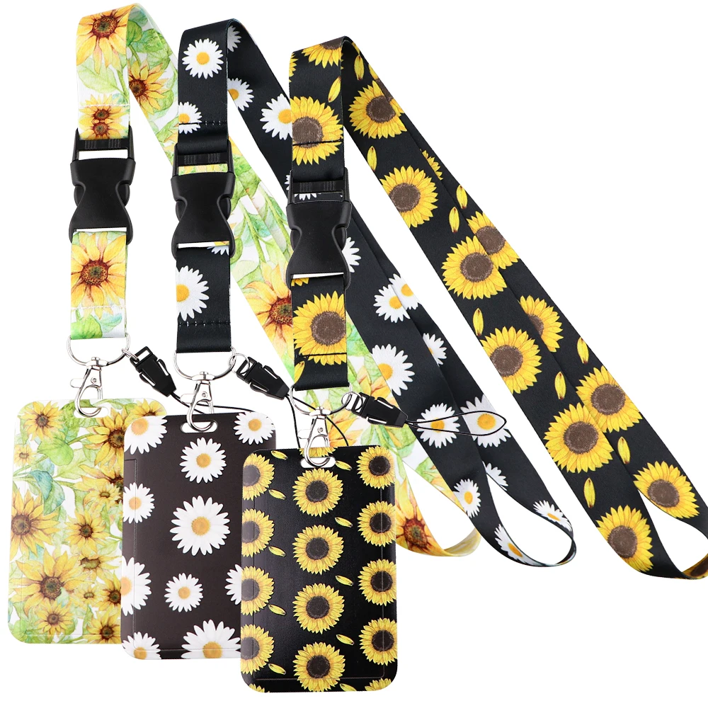 

Sunflower Pattern Lanyard For Keys ID Credit Bank Card Cover Badge Holder Phone Charm Key Lanyard Keychain Accessories