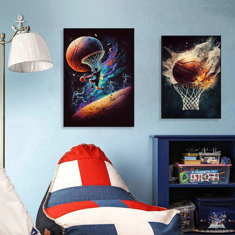 Colorful Sport Basketball Posters Prints Canvas Painting Nordic Sports Wall Art Picture for Kid Teen Boys Gift Room Gym Decor