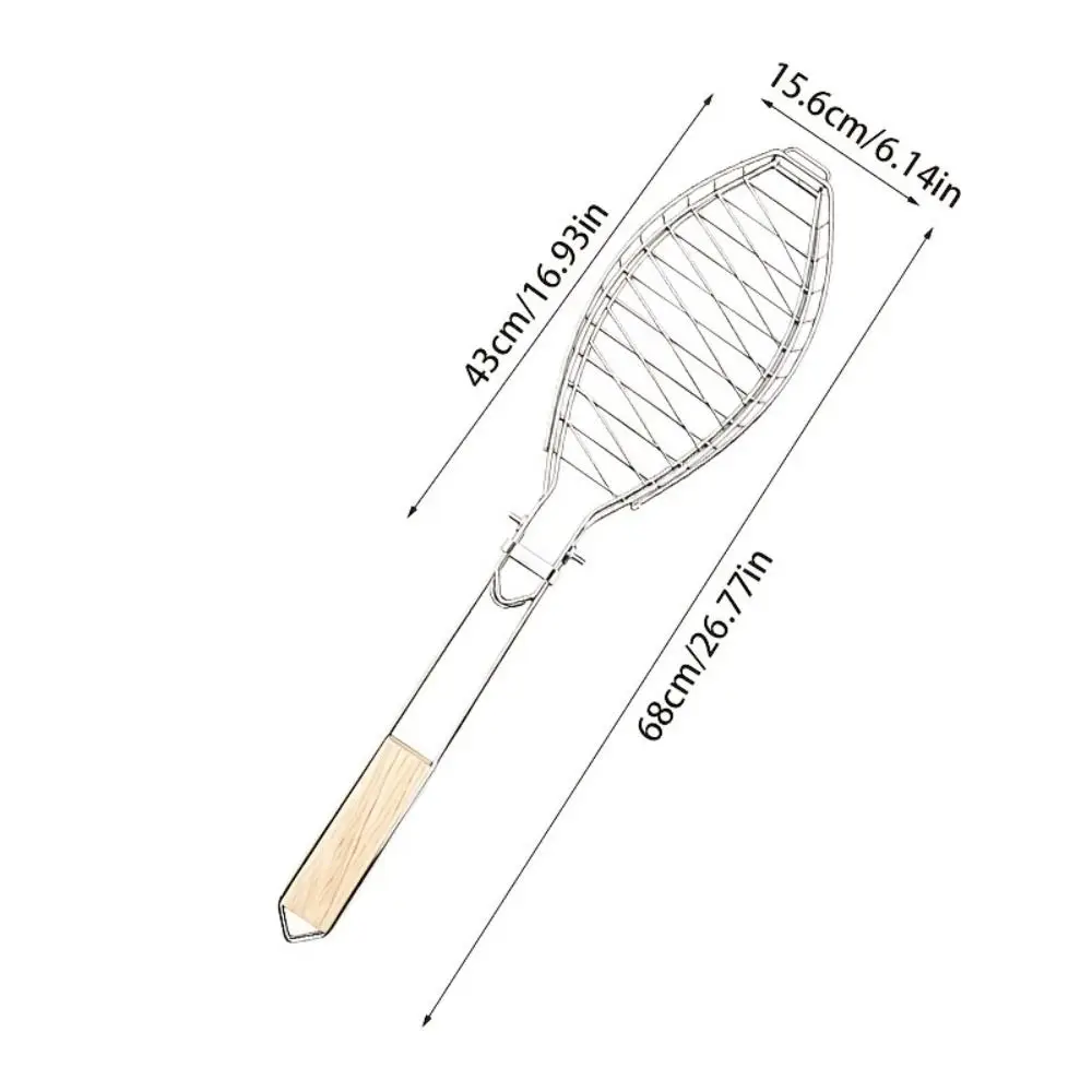 Foldable Fish BBQ Grill Basket Electroplated Thickened Fish Grilling Rack Extended Detachable Handle Fish Roasting Net Camping