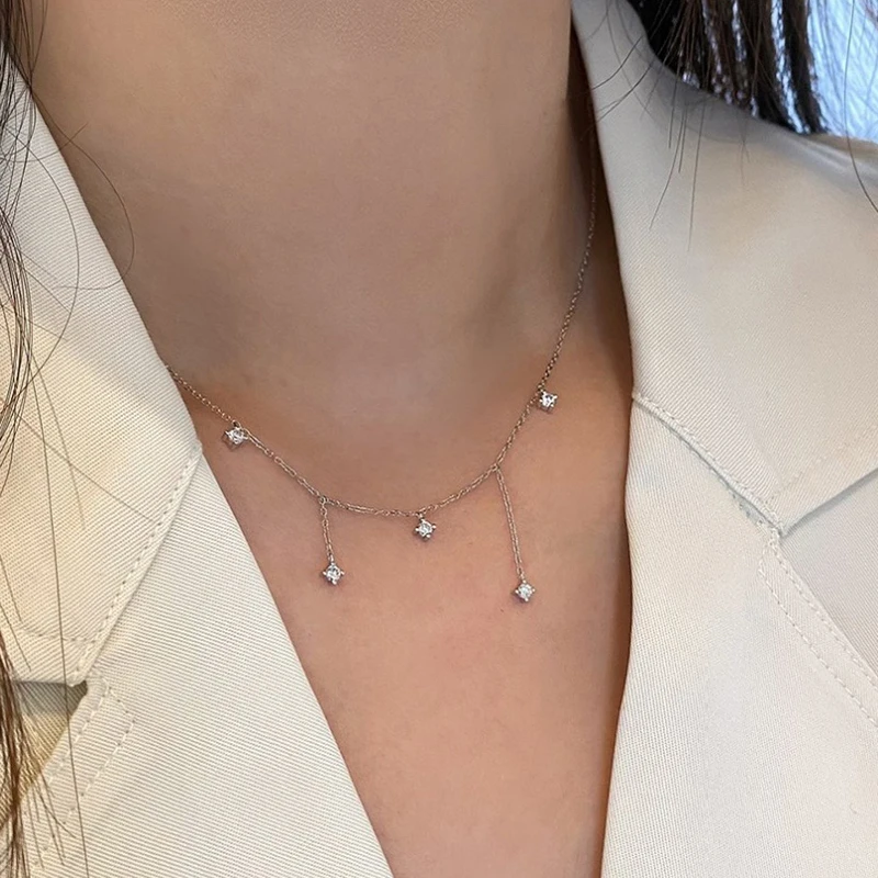 ANENJERY Geometry Mini Zircon Tassels Pendant Necklace For Women Simple Clavicle chain Cool Wind Jewelry Gifts Wholesale