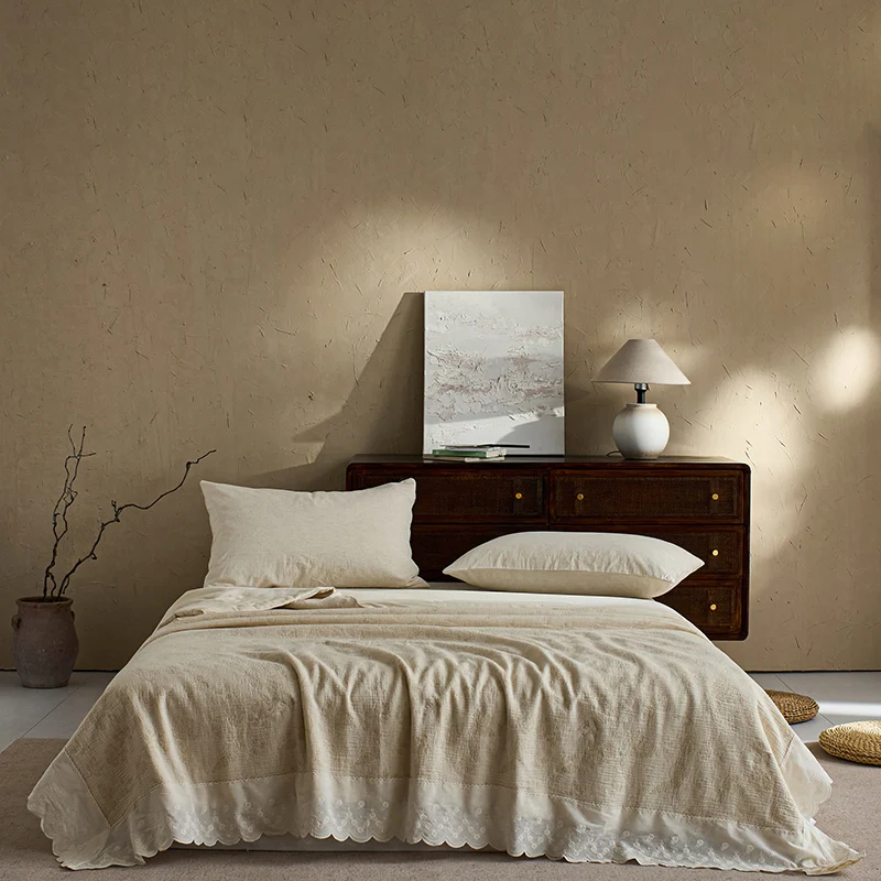 

1Pc 80% Cotton and 20% Linen jacquard Vintage Lace Summer Quilt Air Condition Thin Comforter Lightweight Blanket