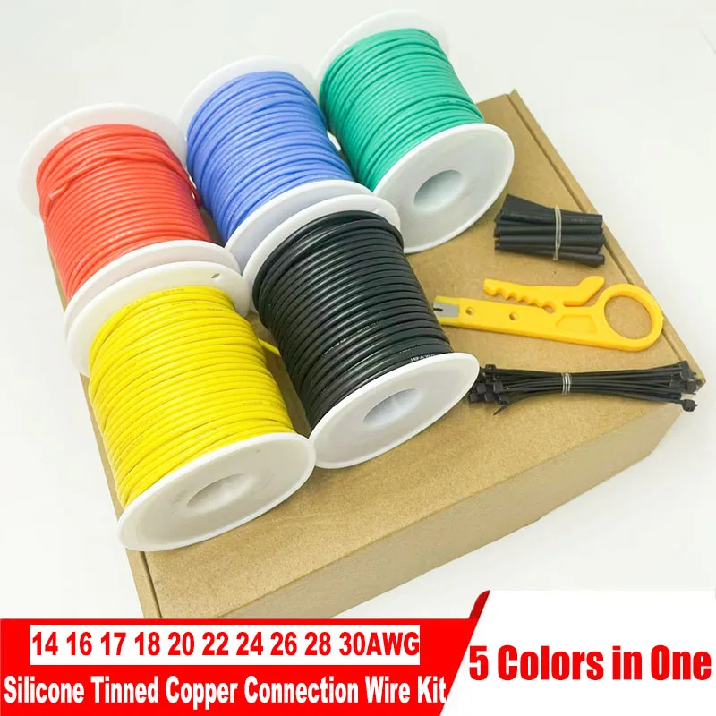 30awg 28awg 26awg 24awg 22awg 20awg 18awg 17awg 16awg 14awg Multi-coloured Flexible Silicone Stranded Wire Kit