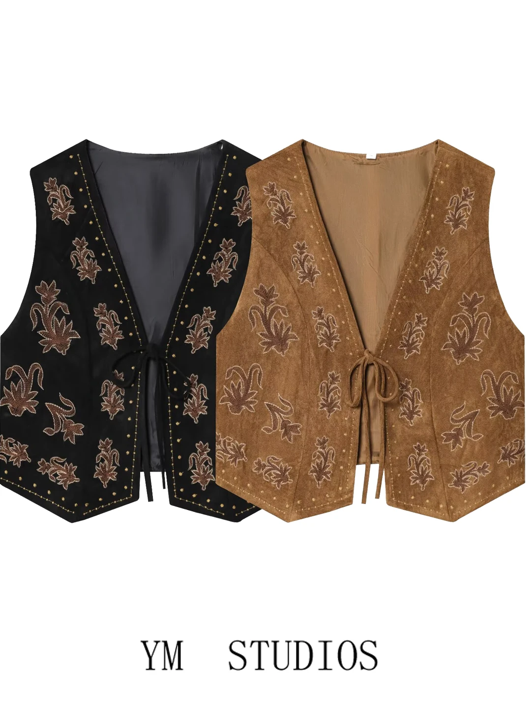 

Women's Embroidered Belted Vest ort Sle Outerwear National Trend oulder Pad V-Ne Commute Regular Thin Floral Pat...