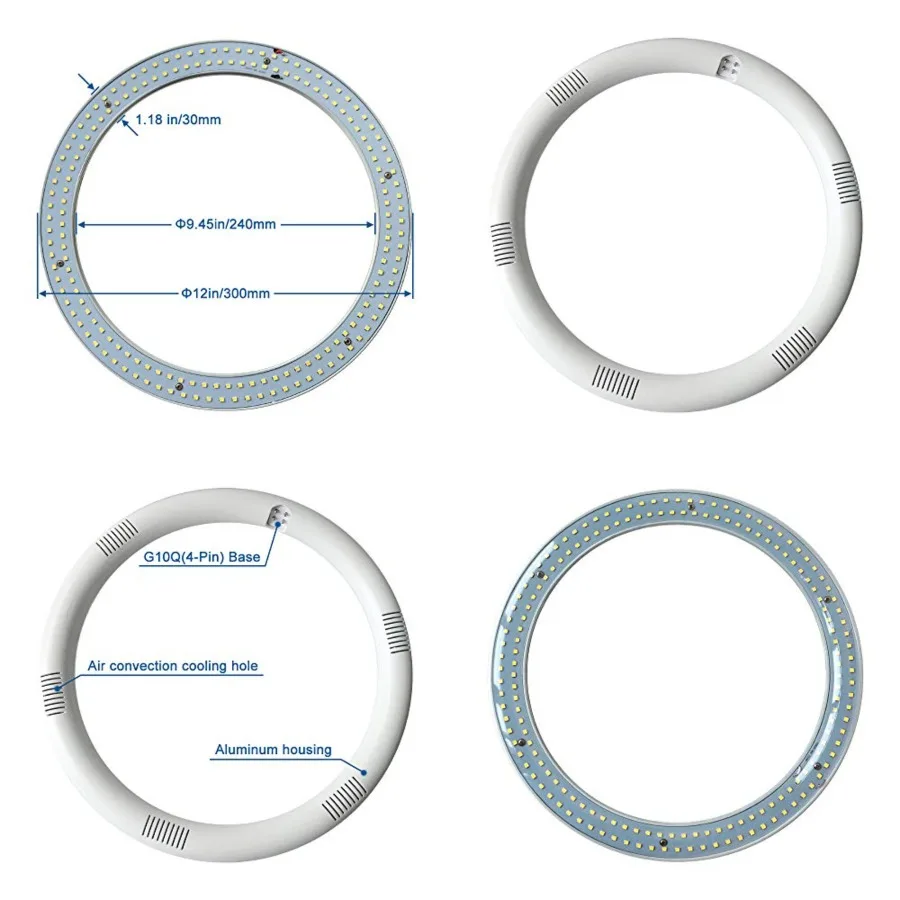 T9 LED Circline Light Bulb, 12 Inch 2700LM LED Circular Ceiling Light, 22W Clear Cover 6000K Daylight Replacement for 32W Circu
