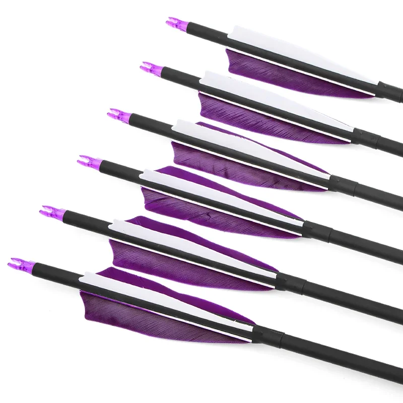 Imagem -03 - Tiro com Arco Carbono Arrow Spine 500 Roxo-branco Penas Turquia Composto Recurve Bow Caça Tiro Acessórios Pcs 315