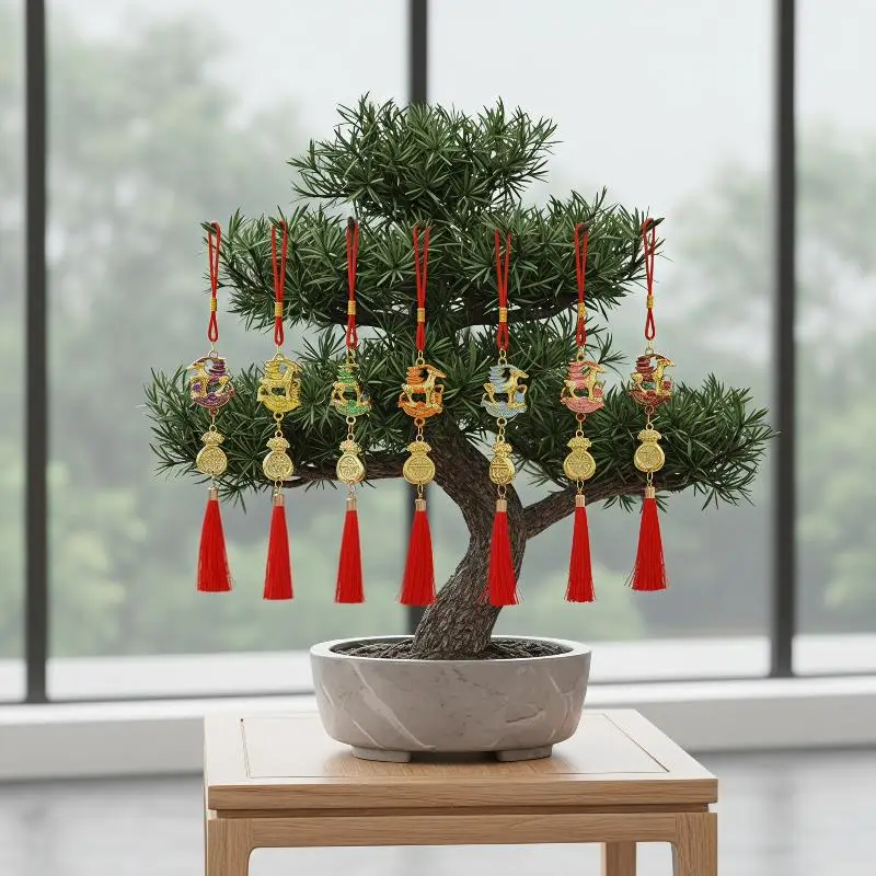 1Pcs Chinese New Year 2027 Goat Hanging Ornaments Gold Lucky Design Red Tassels For Spring Festival Home Wall Decor