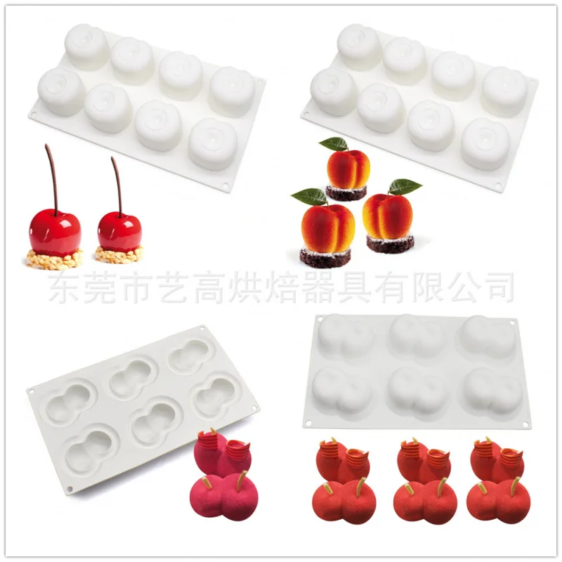 6Connection Double Cherry French Mousse Cake Mold DIY Baking mold Silicone fondant mold