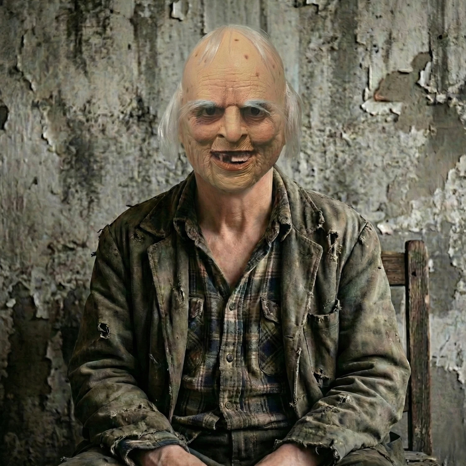 

Realistic Old Man Latex Mask with Rotten Teeth & White Hair - Creepy Grandpa Face for Halloween Cosplay Scary Party Costume Prop