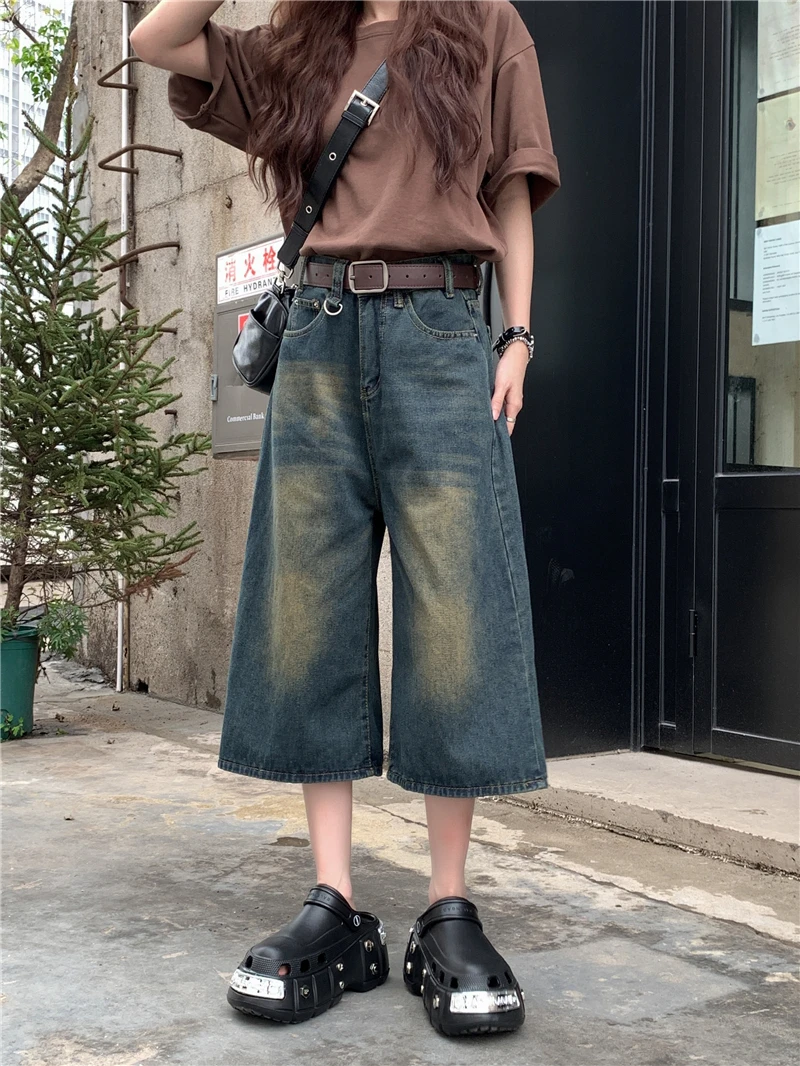 

Korean style High Waist Wide Leg Straight Jeans, Slimming Capri Pants, Women's Fashion Bottoms