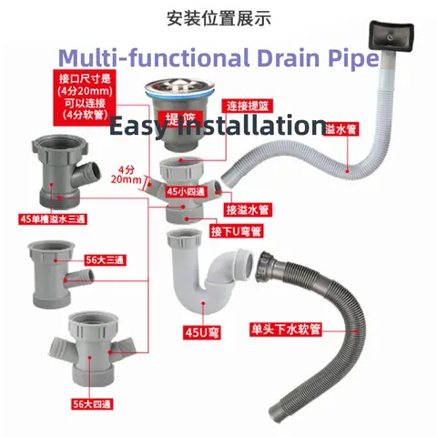 Sink Dish Basin Adapter Overflow Water Drains Pipe Joint Thread Hose Connector for Kitchen Bathroom Downpipe Accessories