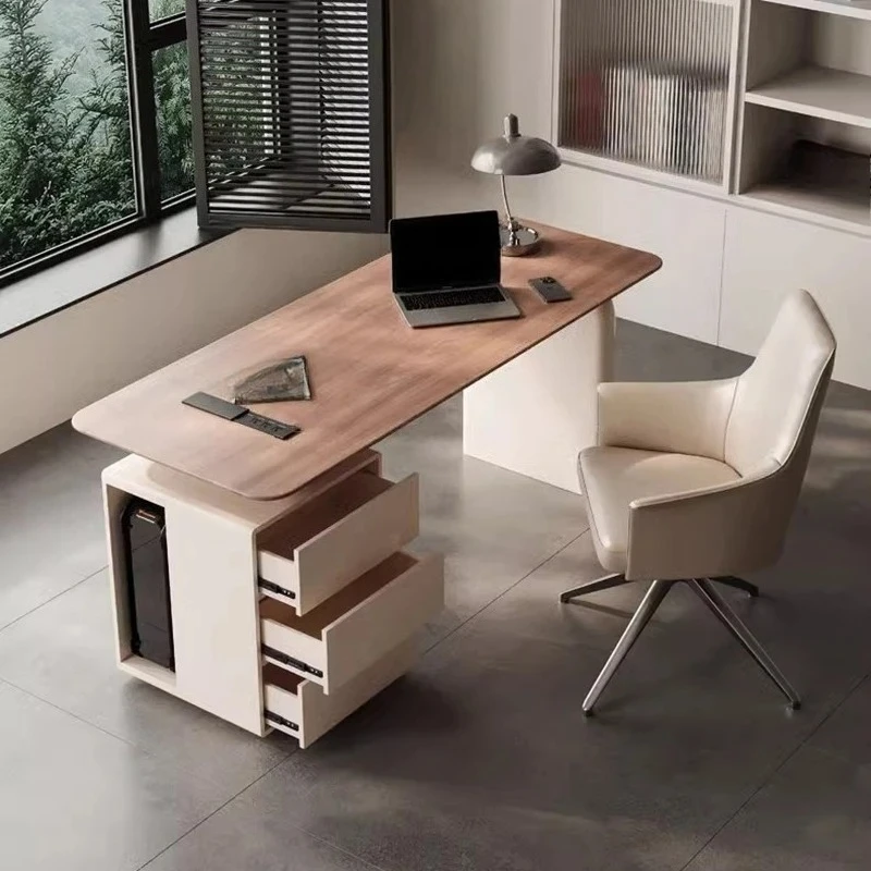 

Modern Fashion Wooden Rounded Corner Desk with Drawer Storage Cabinet,computer desk,Contemporary Writing Table for Home