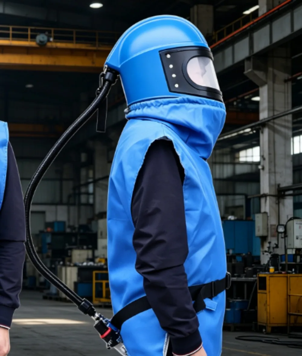 Sand Blast Helmet, Sandblasting  Hood with Air Breathing Hose Air Circulation Sandblasting Helmet, Temperature Control Sandb