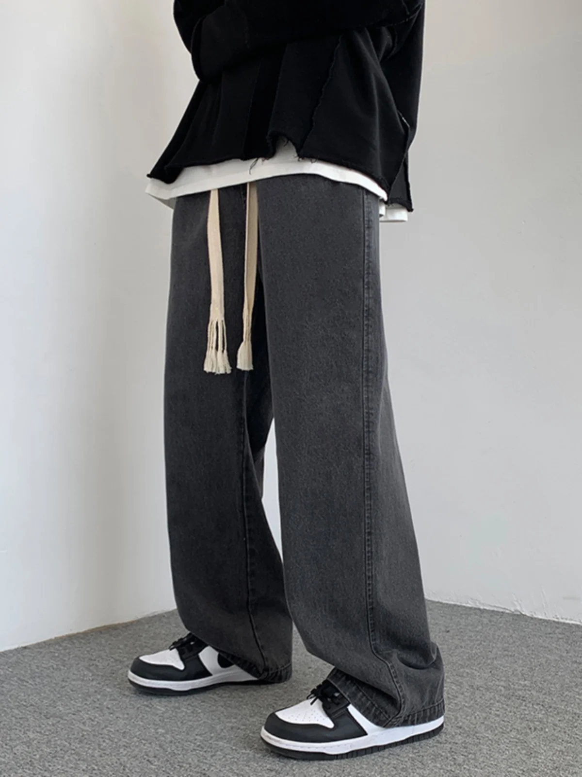 

Мужские джинсы свободного кроя в стиле ретро, повседневные прямые джинсовые брюки, осенне-весенняя мода, корейский стиль, широкие джинсы для полных мужчин