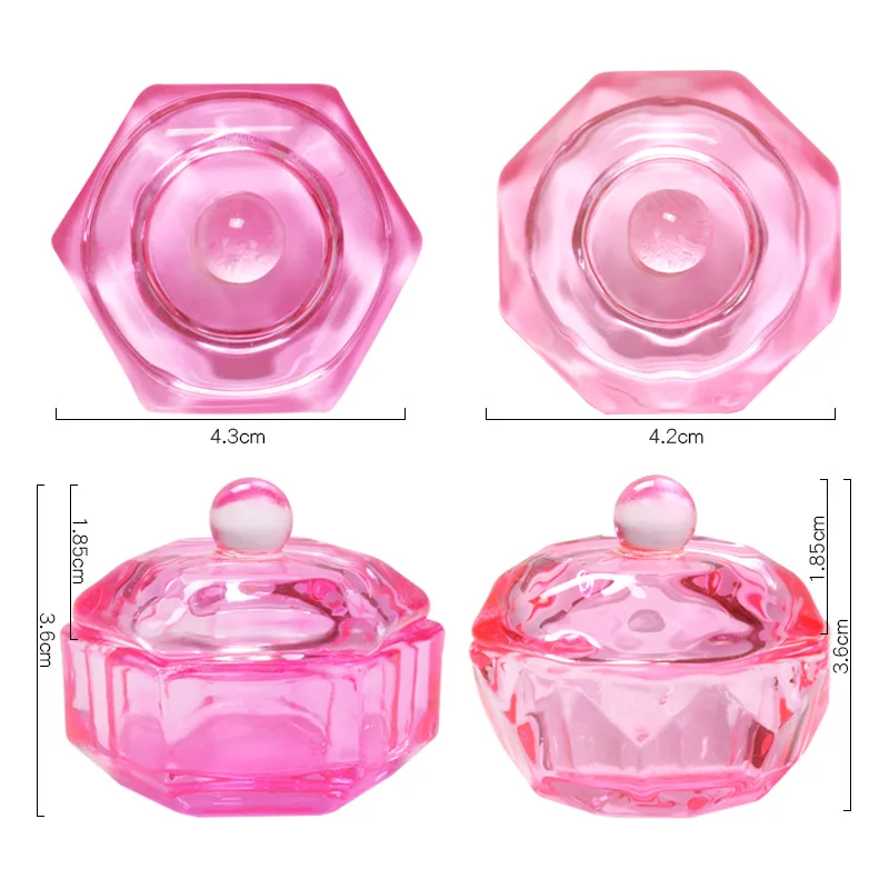 Pio à liquide acrylique cristal rose, tasse en verre avec couvercle, bol pour support de poudre acrylique, équipement, outil d'art des ongles, 1 pièce