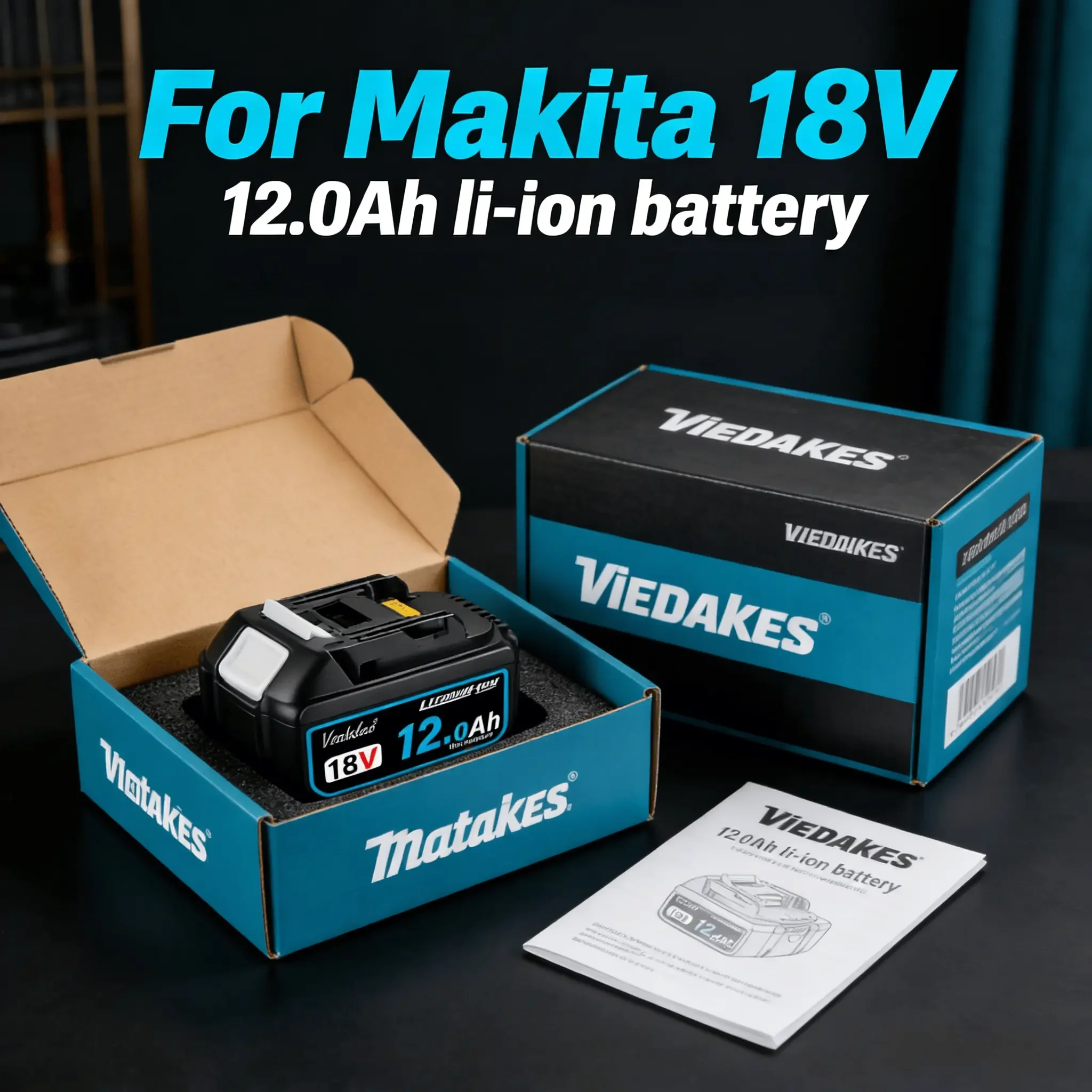 

VIEDAKES 12Ah 18V original battery, for Makita 18V battery BL1830 BL1850 BL1860, Suitable for Makita 18v tools