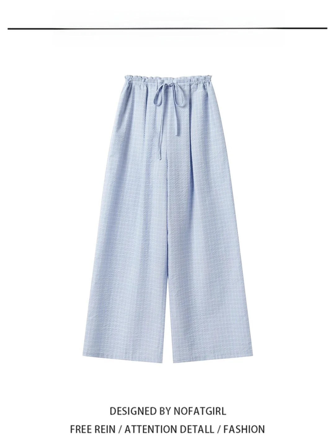 

Blue Lazy Drawstring Plaid Casual Pants Women Summer Slimming Drapey Walking Trousers Soft Comfortable High Waist Loose Fit