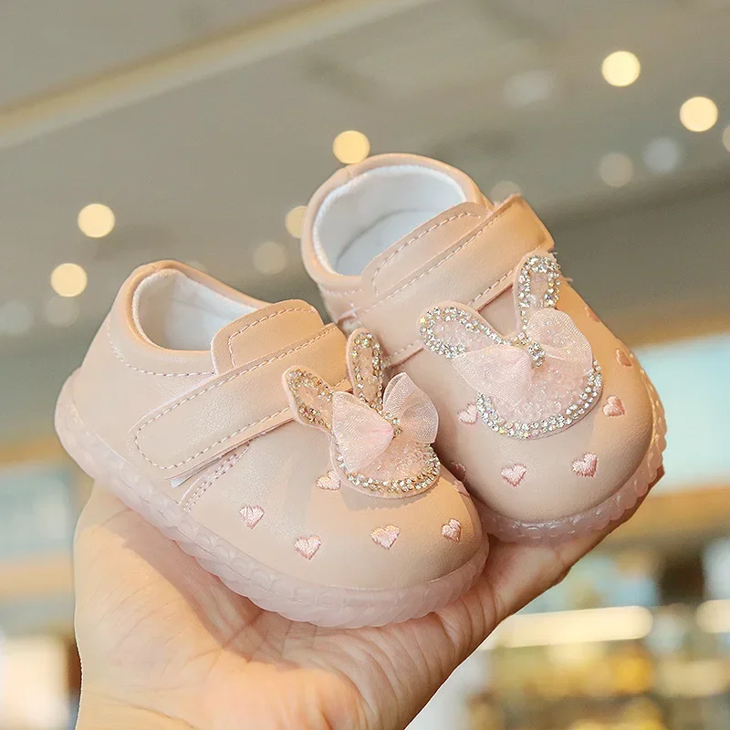 Girls Flat Shoes with Cute Rabbit Love-heart 2025 New Fashion Baby Princess Shoes Soft Sole Kids Walking Shoes Size16-20 sweet