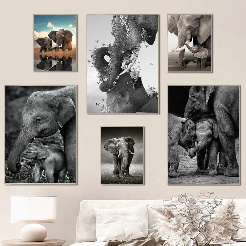 Wildlife Elephant Family Posters Canvas Painting Animal Father Mother Baby Love Wall Art Picture For Modern Room Home Decoration view 2
