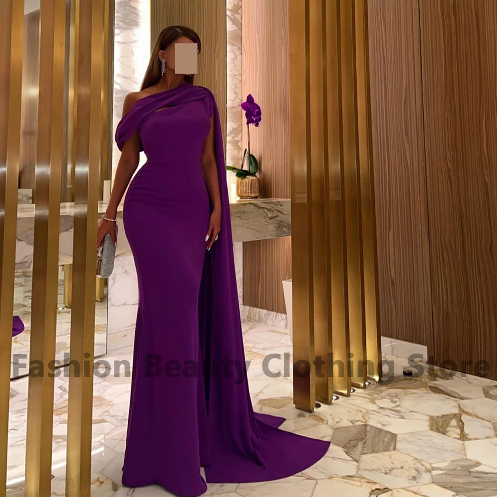 

Sexy Mermaid Prom Dress Jersey One Shoulder Saudi Arabian Women's Elegant Back Zipper Brush Train Simple Vestidos De Gala 2023