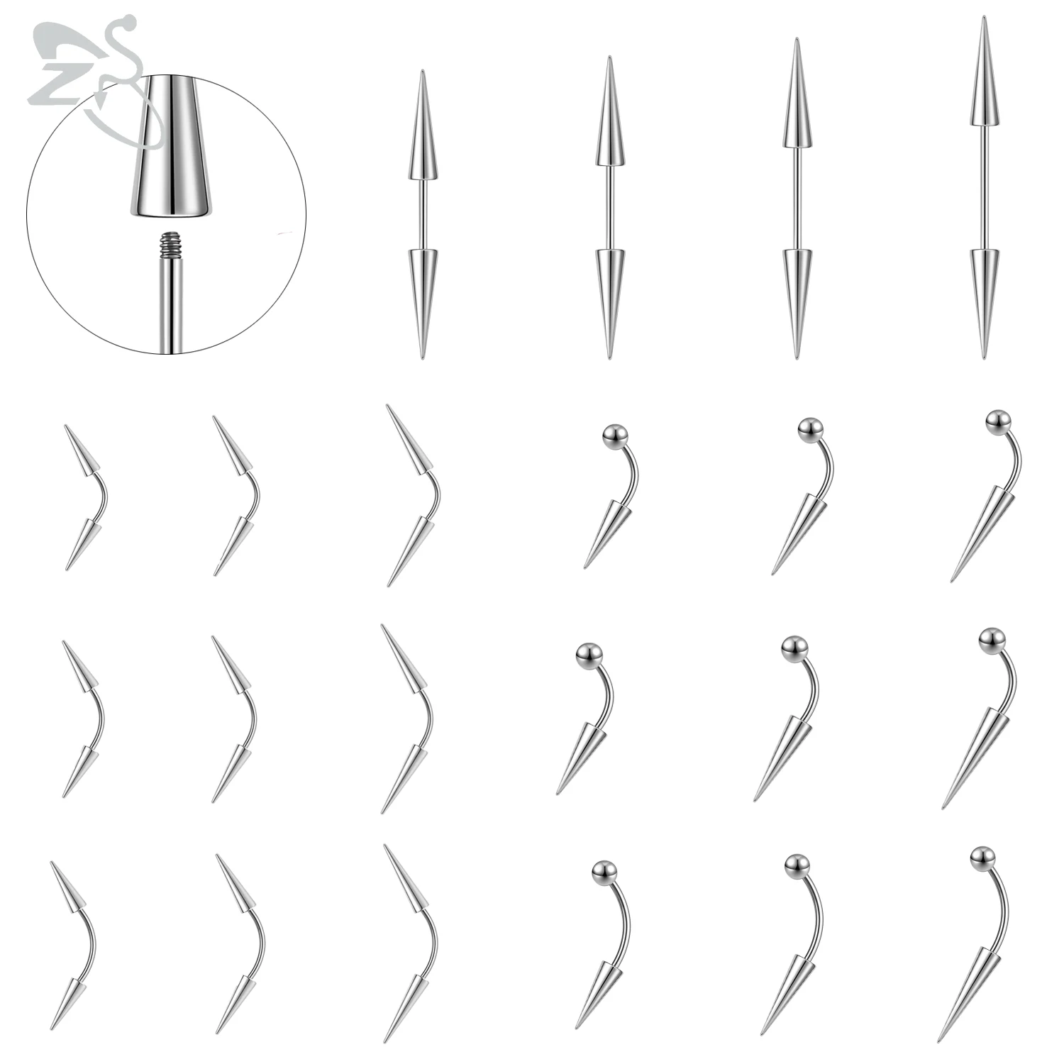 ZS 10Pcs/lot 16G Stainless Steel Curved Barbell Eyebrow Ring External Thread Eyebrow Stud Silver Color Daith Piercing Jewelry