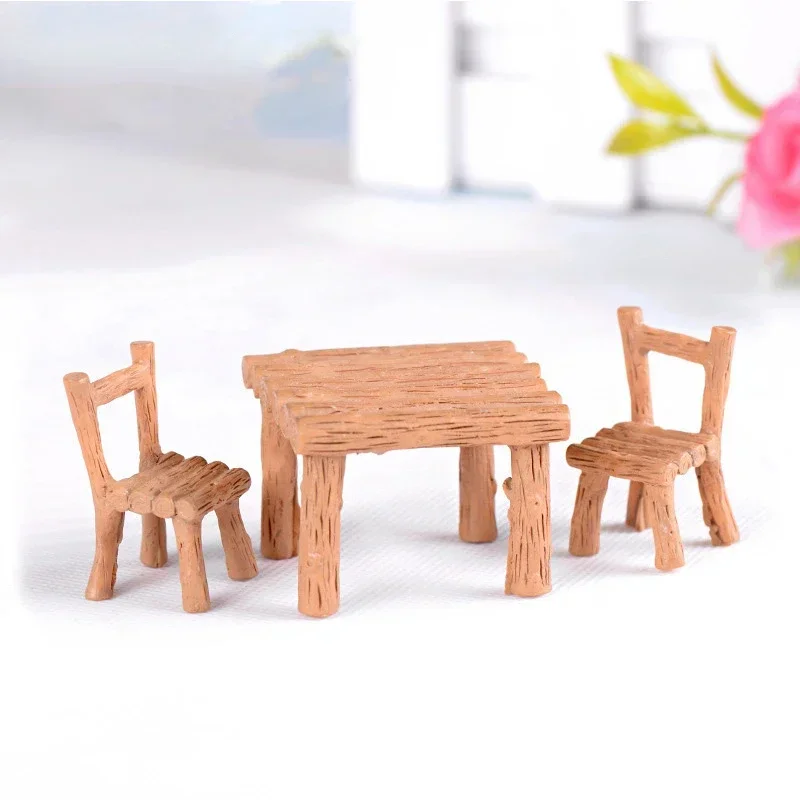 

Simulation Wooden Square table chairs Miniature Figurine DIY House Accessories building home Decoration plastic Play house toys