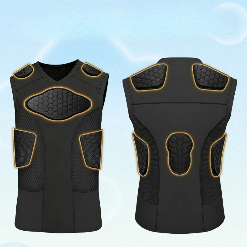Adult Sports EVA Padded Shockproof Chest Shoulder Pad Protective Vest/Compression 3/4 Pants Set for Basketball Soccer Rugby