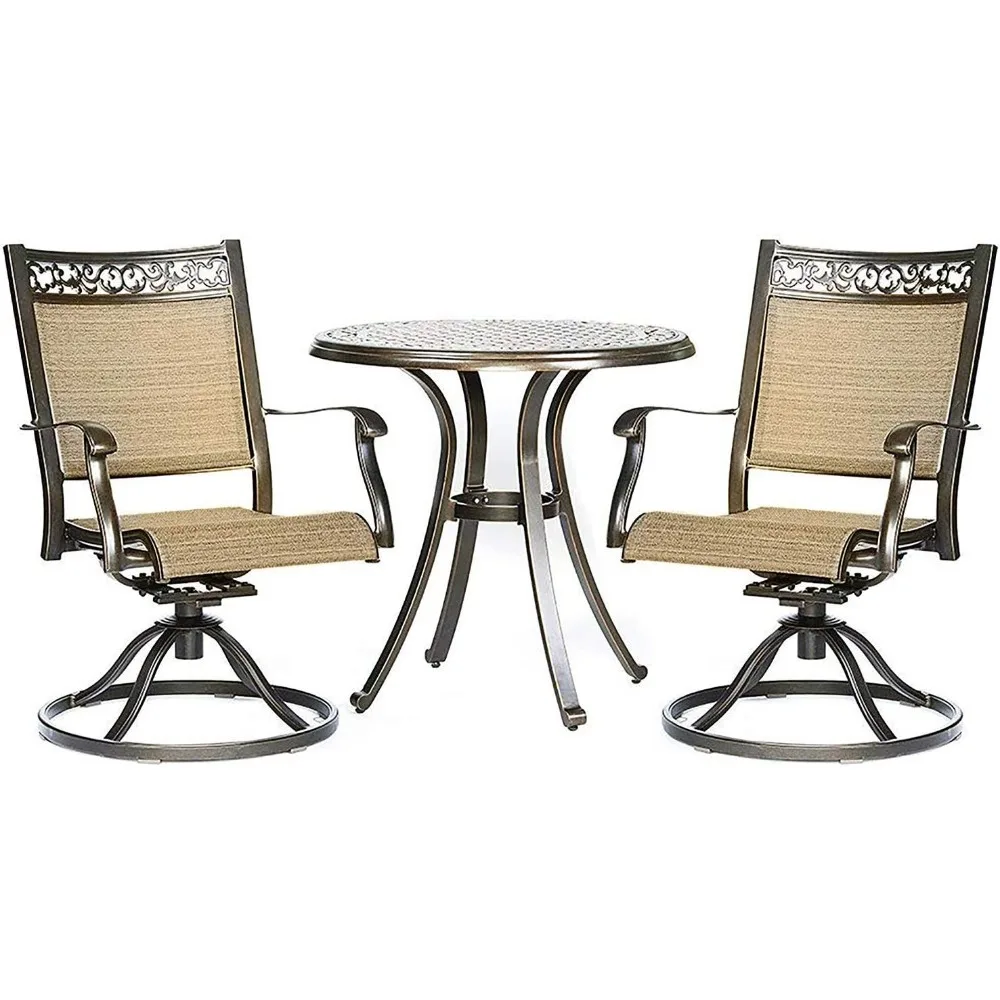 

3 Piece Bistro Set, Cast Aluminum Dining Table Swivel Rocker Chairs Outdoor Patio Furniture